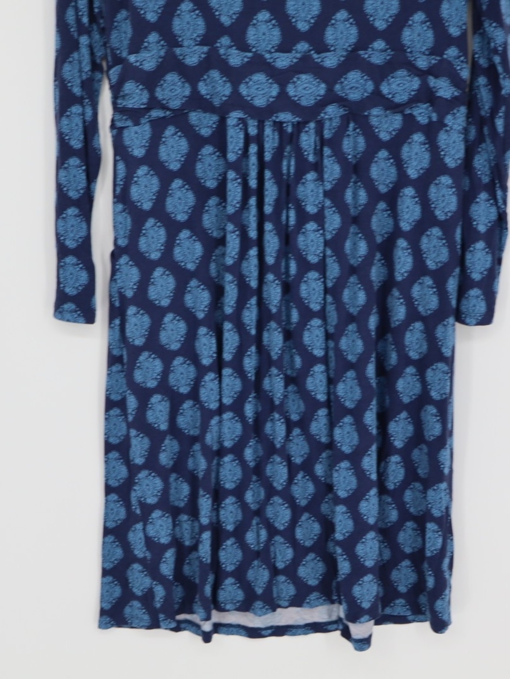 Boden Abigail Jersey Dress 14R Navy Blue Paisley Long Sleeve Pockets A-Line - Picture 14 of 15